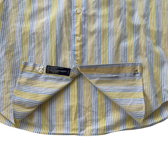 Vintage Nautica Button Down Shirt Blue Yellow Striped Oversized Preppy Cotton L - Picture 12 of 16